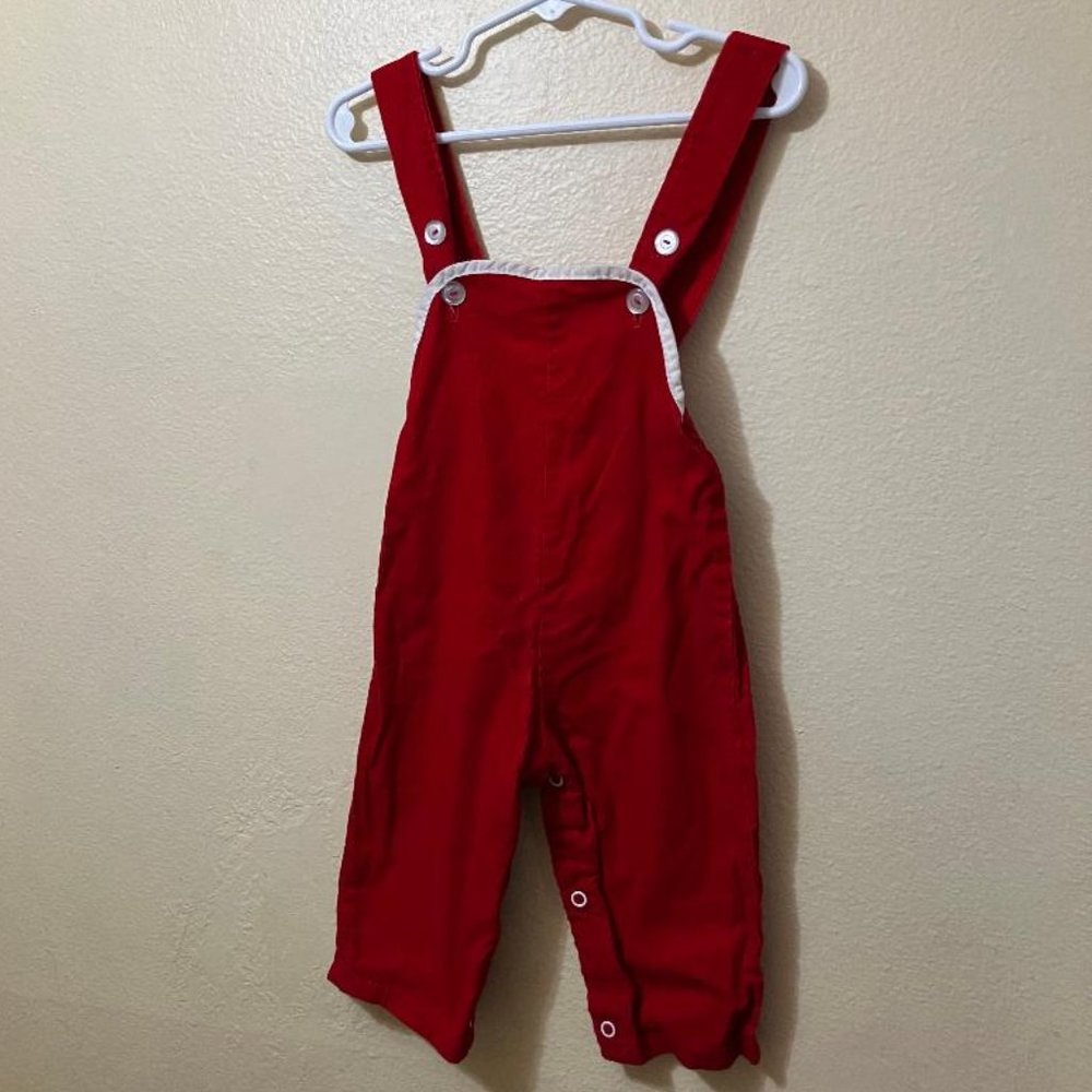 Vintage Sears Baby Red Velvet Corduroy Snap Closure Overalls Size 21-26lbs